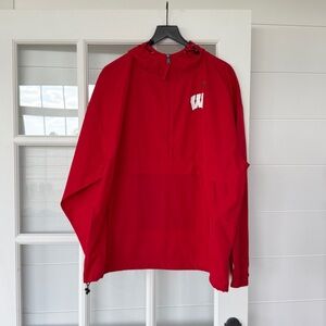 Red Hooded Champion Windbreaker with Wisconsin Badgers Logo